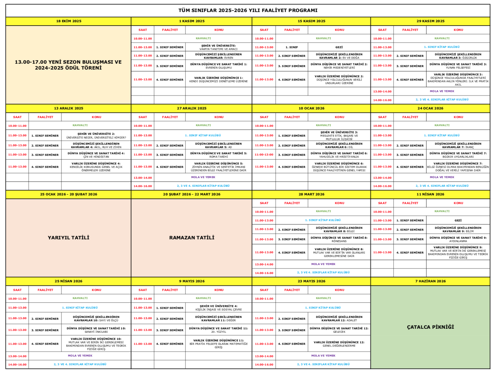 2025-2026 YILI SEMİNER PROGRAMI