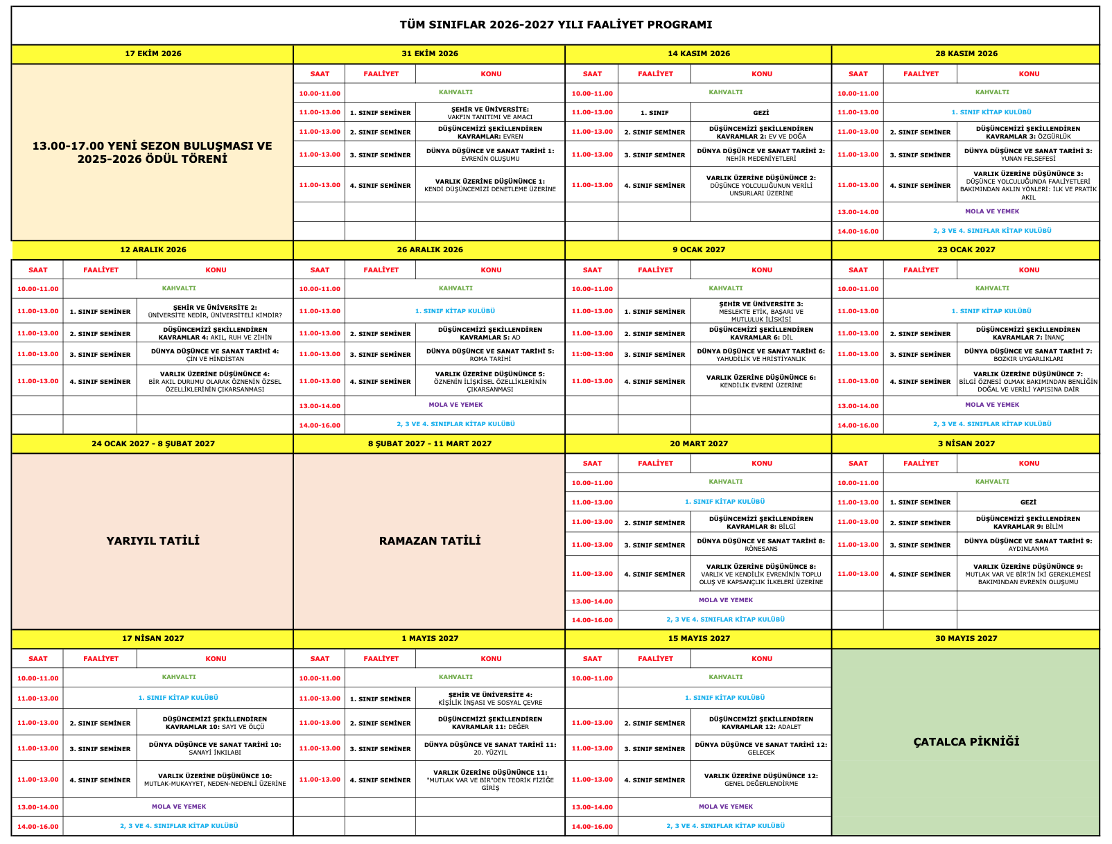 2026-2027 YILI FAALİYET PROGRAMI