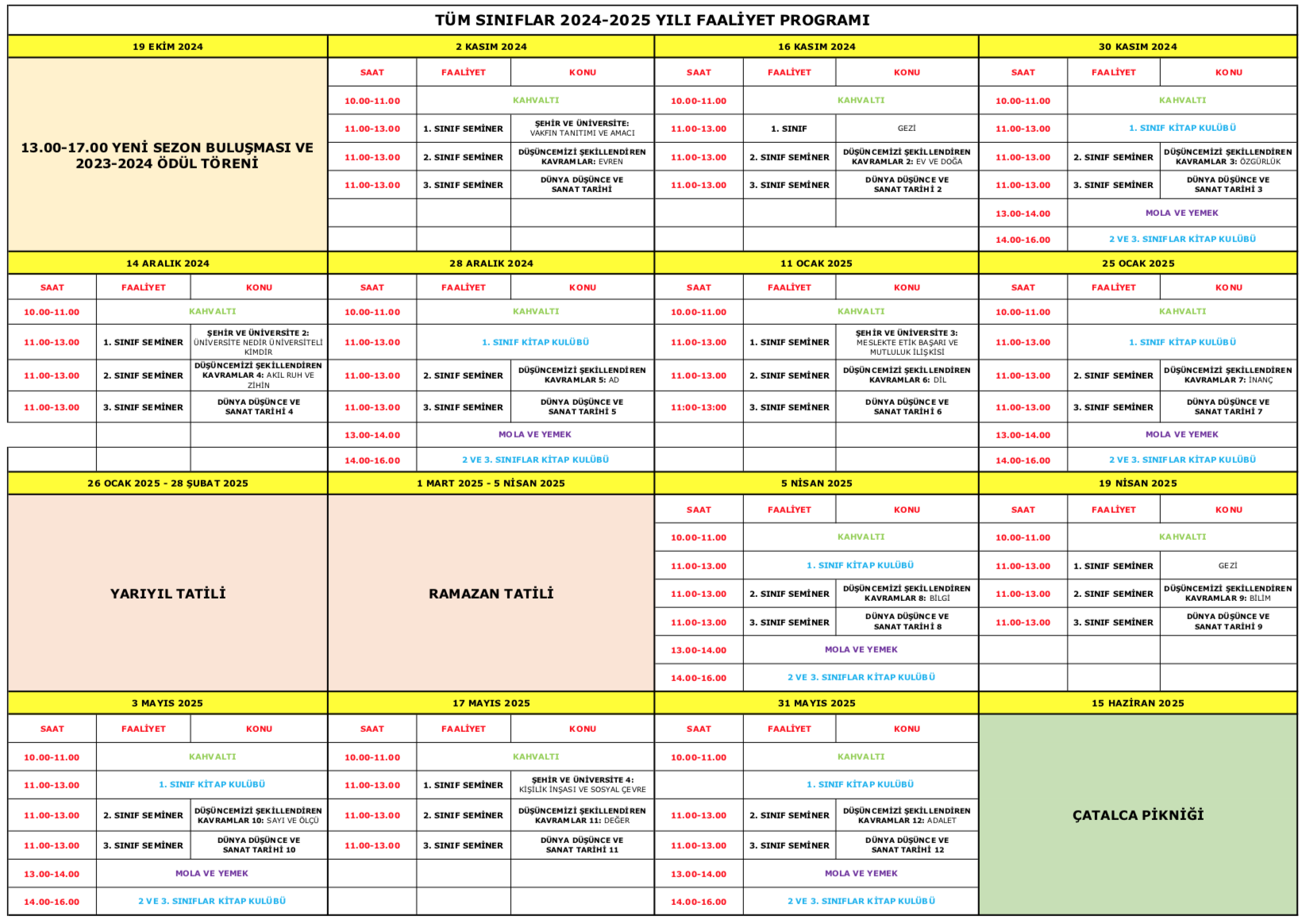 2024-2025 YILI SEMİNER PROGRAMI